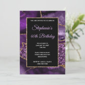 パープルアガテ金ゴールドグリッターグラム40歳の誕生日 招待状 (スタンド正面)