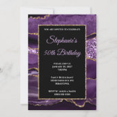 パープルアガテ金ゴールドグリッターグラム50誕生日 招待状 (正面)
