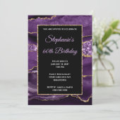 パープルアガテ金ゴールドグリッターグラム60誕生日 招待状 (スタンド正面)