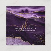 パープルアガテ金ゴールドグリッタースクリプトモノグラム スクエア名刺 (正面)