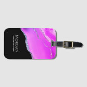 パープルアガテ、シルバーグリッター、名前&文字オンブラック ラゲッジタグ (正面横)