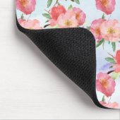 パープルアクアウォーターカラーピンクフローラ マウスパッド (コーナー)