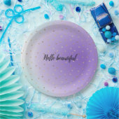 パープルアクアグラデーション金ゴールドハートパーソナライズされた ペーパープレート (パーティー)