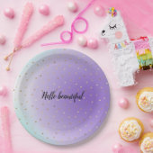 パープルアクアグラデーション金ゴールドハートパーソナライズされた ペーパープレート (パーティー)