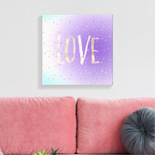 パープルアクアグラデーション金ゴールドハートラブ キャンバスプリント (インサイチュ (リビング))