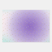 パープルアクアグラデーション金ゴールドハートラブ ラッピングペーパーシート (正面)