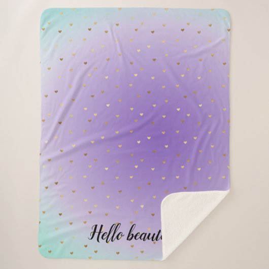パープルアクアグラデーション金ゴールドハート シェルパブランケット (正面)
