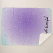 パープルアクアグラデーション金ゴールドハート シェルパブランケット (正面(横))