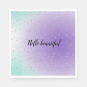 パープルアクアグラデーション金ゴールドハート スタンダードランチョンナプキン (正面)