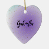 パープルアクアグラデーション金ゴールドハート セラミックオーナメント (右)