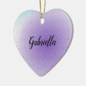 パープルアクアグラデーション金ゴールドハート セラミックオーナメント (左)