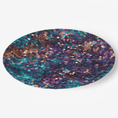 パープルアクアグラムブロンズのマーメイドスパークル ペーパープレート (アングル)