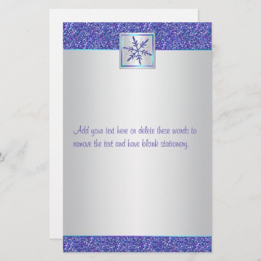 パープルアクアシルバースノーフレーク結婚の文房具 便箋 (正面/裏面)