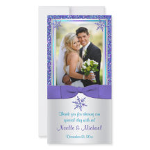 パープルアクアシルバースノー結婚スフレークの写真カード