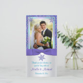 パープルアクアシルバースノー結婚スフレークの写真カード サンキューカード (スタンド正面)