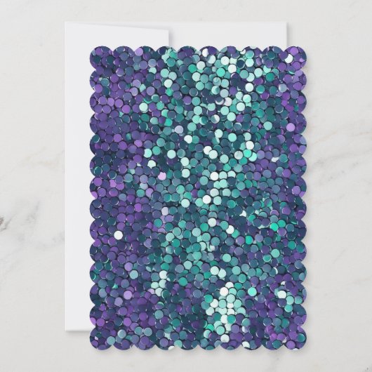 パープルアクアスパークルグリジージーマーメイド誕生日 招待状 (裏面)