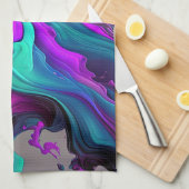 パープルアクアターコイズビューティフル抽象芸術フルードアート キッチンタオル (四つ折り)