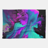 パープルアクアターコイズビューティフル抽象芸術フルードアート キッチンタオル (横)