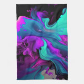 パープルアクアターコイズビューティフル抽象芸術フルードアート キッチンタオル (縦)