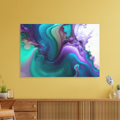 パープルアクアターコイズビューティフル抽象芸術フルードアート キャンバスプリント (インサイチュ (リビング))