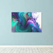 パープルアクアターコイズビューティフル抽象芸術フルードアート キャンバスプリント (インサイチュ (ウッドフロア))