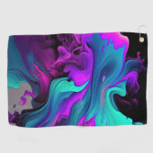 パープルアクアターコイズビューティフル抽象芸術フルードアート ゴルフタオル (横)