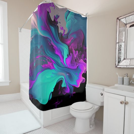 パープルアクアターコイズビューティフル抽象芸術フルードアート シャワーカーテン (インサイチュ)