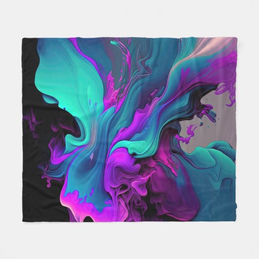 パープルアクアターコイズビューティフル抽象芸術フルードアート フリースブランケット (正面(横))