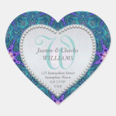 パープルアクアティール(緑がかった色)エレガントモノグラム結婚式用シール ハートシール (正面)