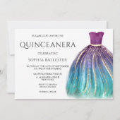 パープルアクアティール（緑がかった色）グラデーションマーメイドドレスキンセアニェラ 招待状 (裏面)