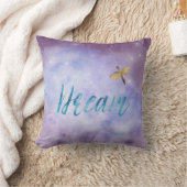 パープルアクアドリーム金ゴールドドラゴンフライ クッション (ブランケット)