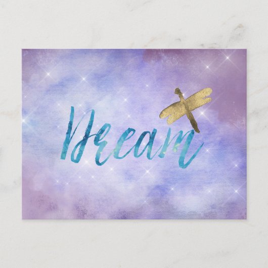 パープルアクアドリーム金ゴールドドラゴンフライ ポストカード (正面)