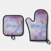 パープルアクアドリーム金ゴールドドラゴンフライ 鍋つかみ&鍋敷きセット (正面)