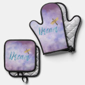 パープルアクアドリーム金ゴールドドラゴンフライ 鍋つかみ&鍋敷きセット (正面/裏面)