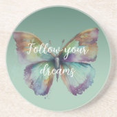 パープルアクアブルー金ゴールドミント蝶 コースター (正面)