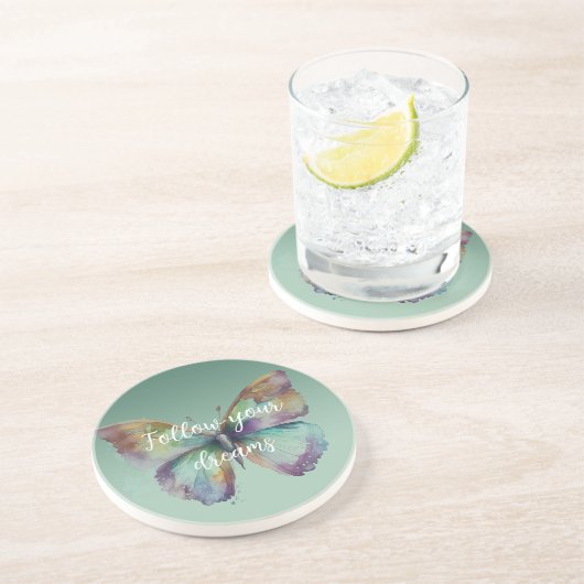 パープルアクアブルー金ゴールドミント蝶 コースター (側面)