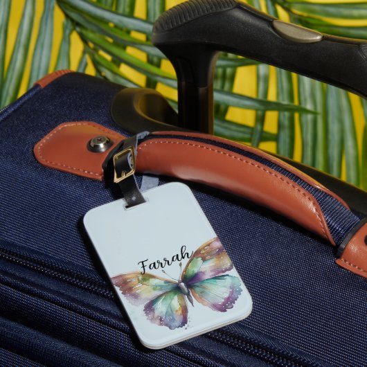 パープルアクアブルー金ゴールドミント蝶 ラゲッジタグ (正面インサイチュ1)