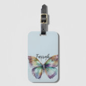 パープルアクアブルー金ゴールドミント蝶 ラゲッジタグ (正面縦)