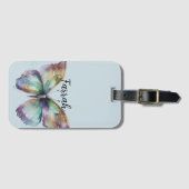 パープルアクアブルー金ゴールドミント蝶 ラゲッジタグ (正面横)