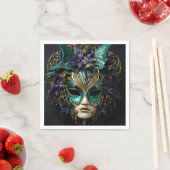 パープルアクアマスカレードマスクマルディグラスドラマ スタンダードカクテルナプキン (インサイチュ)