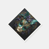 パープルアクアマスカレードマスクマルディグラスドラマ スタンダードカクテルナプキン (角)