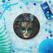 パープルアクアマスカレードマスクマルディグラスドラマ ペーパープレート (パーティー)