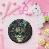 パープルアクアマスカレードマスクマルディグラスドラマ ペーパープレート (パーティー)