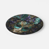 パープルアクアマスカレードマスクマルディグラスドラマ ペーパープレート (アングル)