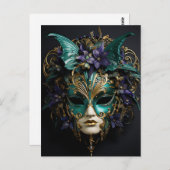 パープルアクアマスカレードマスクマルディグラスドラマ ポストカード (正面/裏面)