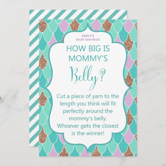 パープルアクアマーメイドベビーシャワーゲーム招待状 招待状 (正面/裏面)