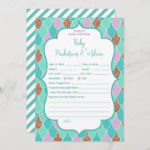 パープルアクアマーメイドベビーシャワーゲーム招待状 招待状 (正面/裏面)