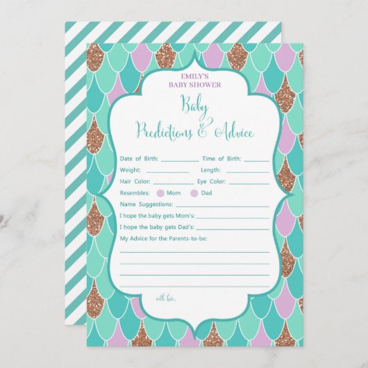 パープルアクアマーメイドベビーシャワーゲーム招待状 招待状 (正面/裏面)