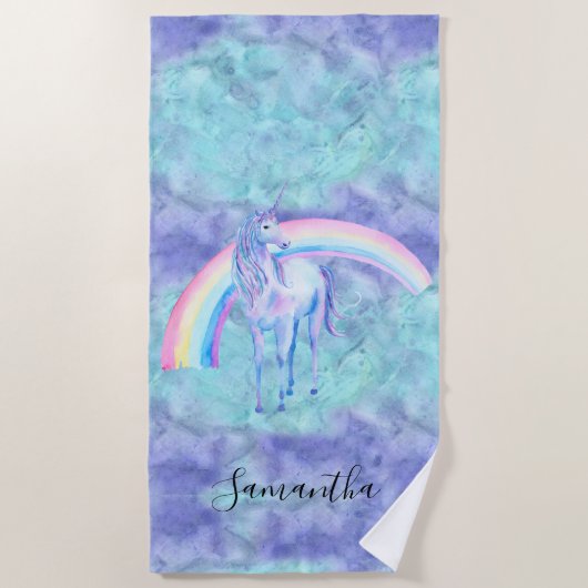 パープルアクアユニコーンドリーム ビーチタオル (正面)