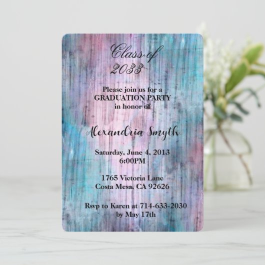 パープルアクア抽象芸術卒業写真 招待状 (スタンド正面)